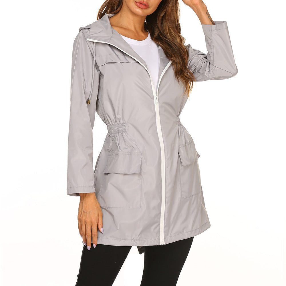 Longline Hooded Rain Jacket with Deep Pockets - Grey