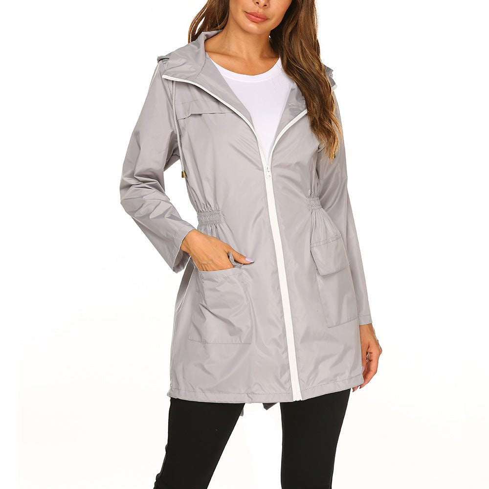 Longline Hooded Rain Jacket with Deep Pockets - Grey