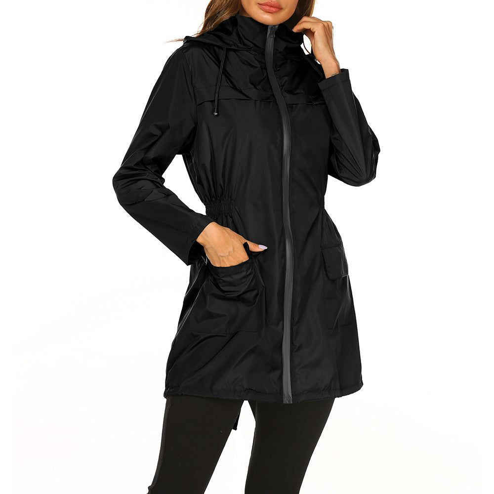 Longline Hooded Rain Jacket with Deep Pockets - Black