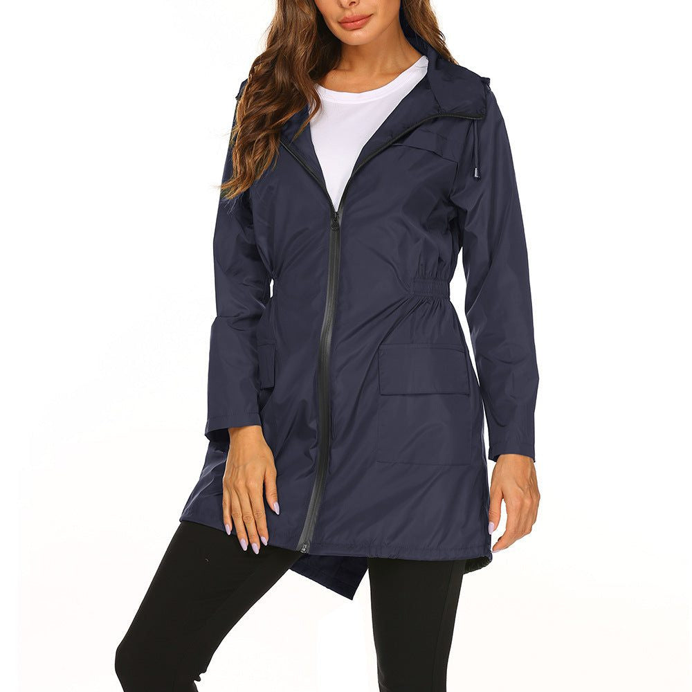 Longline Hooded Rain Jacket with Deep Pockets - Midnight Blue