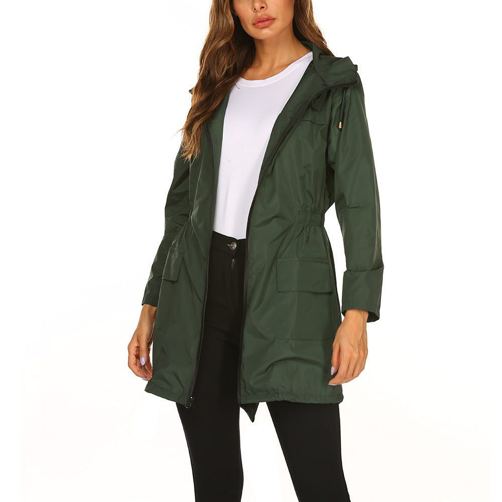 Longline Hooded Rain Jacket with Deep Pockets - Dark Green