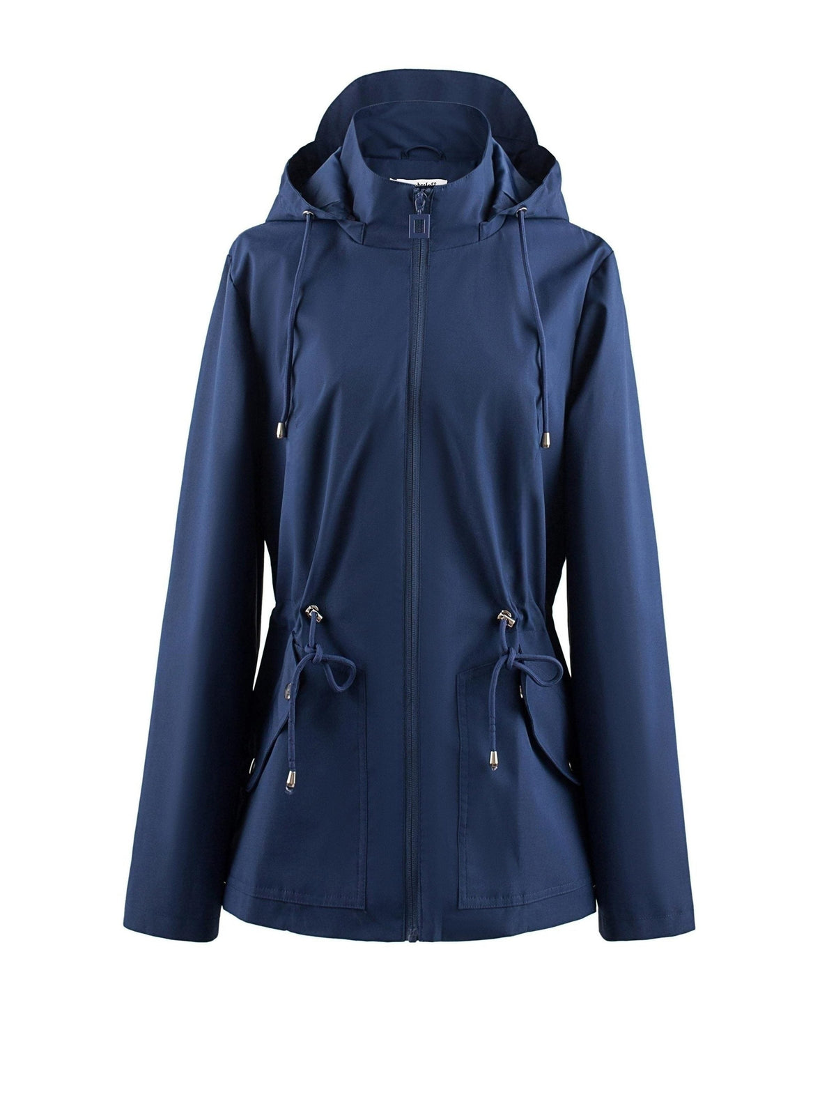 Zip-Up Rain Jacket with Adjustable Waist - Dark Blue