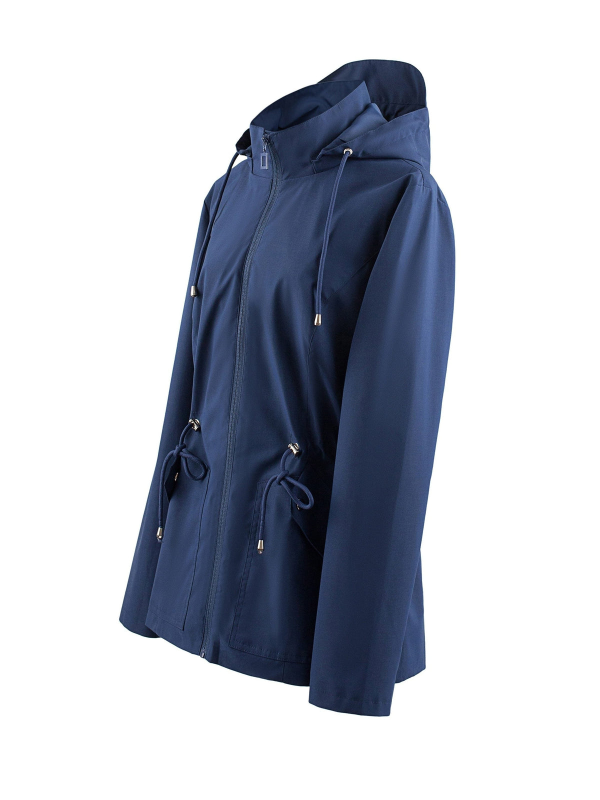 Zip-Up Rain Jacket with Adjustable Waist - Dark Blue