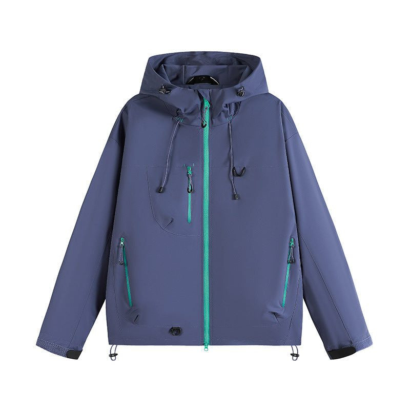 Hooded Rain Jacket with Zipped Pockets - Purple