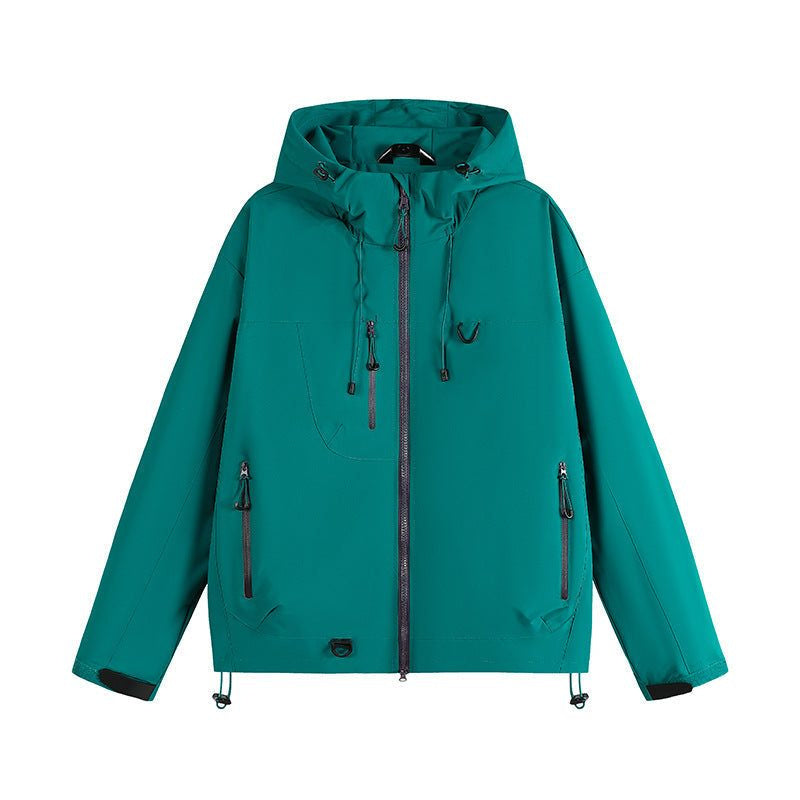 Hooded Rain Jacket with Zipped Pockets - Green