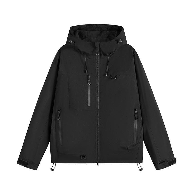 Hooded Rain Jacket with Zipped Pockets - Black