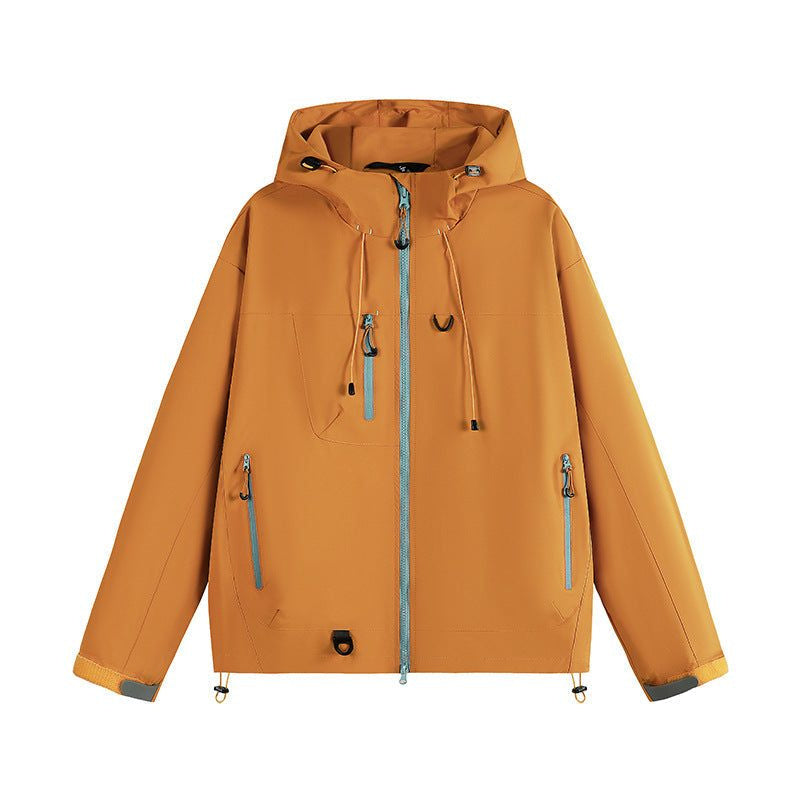Hooded Rain Jacket with Zipped Pockets - Orange
