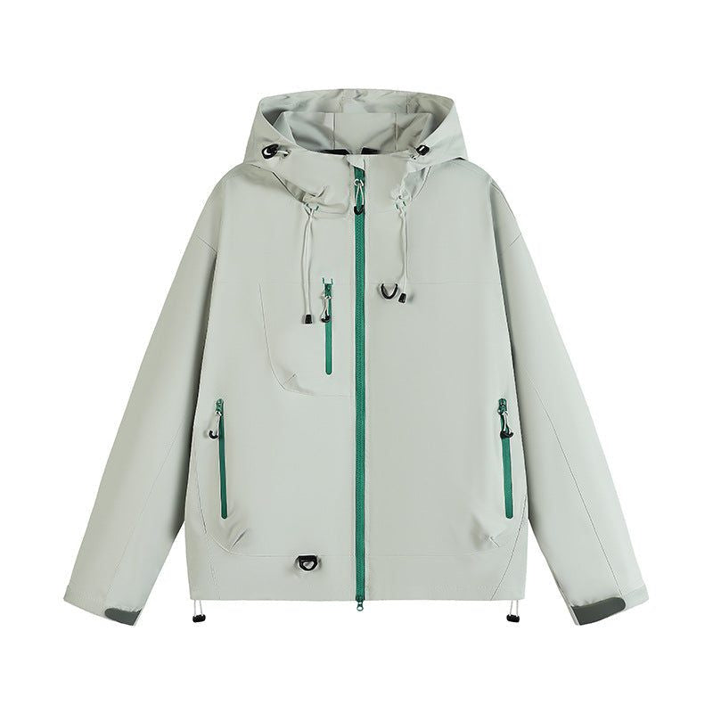 Hooded Rain Jacket with Zipped Pockets - Light Green