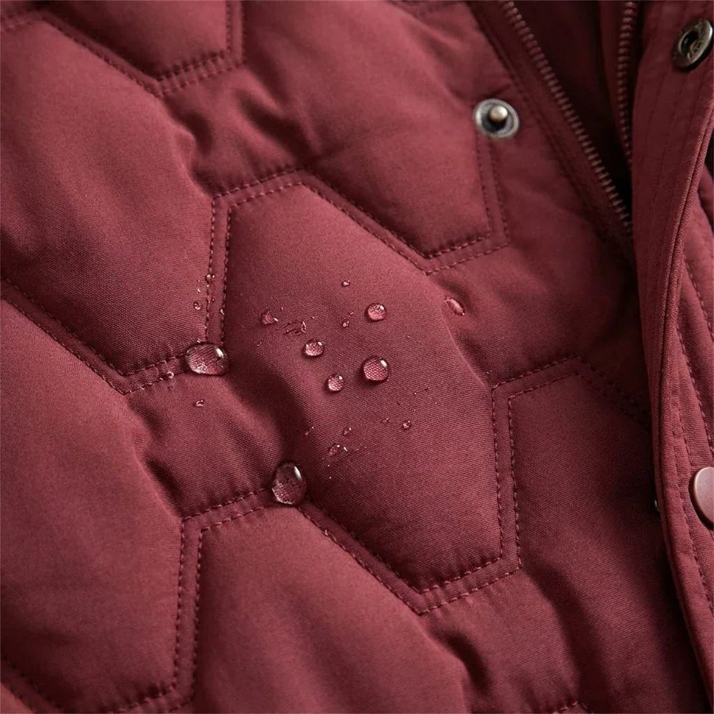 Longline Hooded Puffer Coat with Diamond Quilting - Red