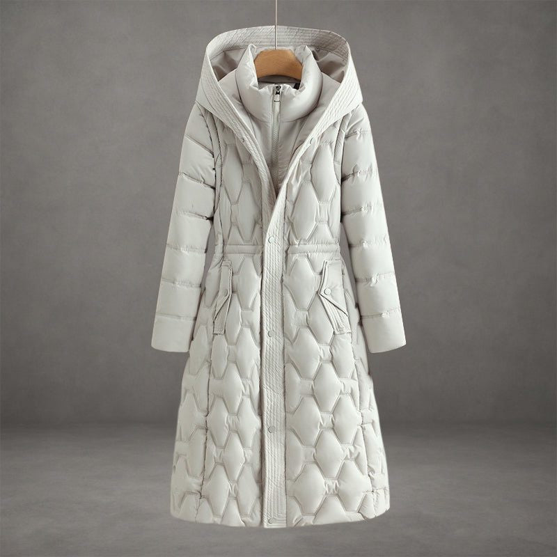 Longline Hooded Puffer Coat with Diamond Quilting - White