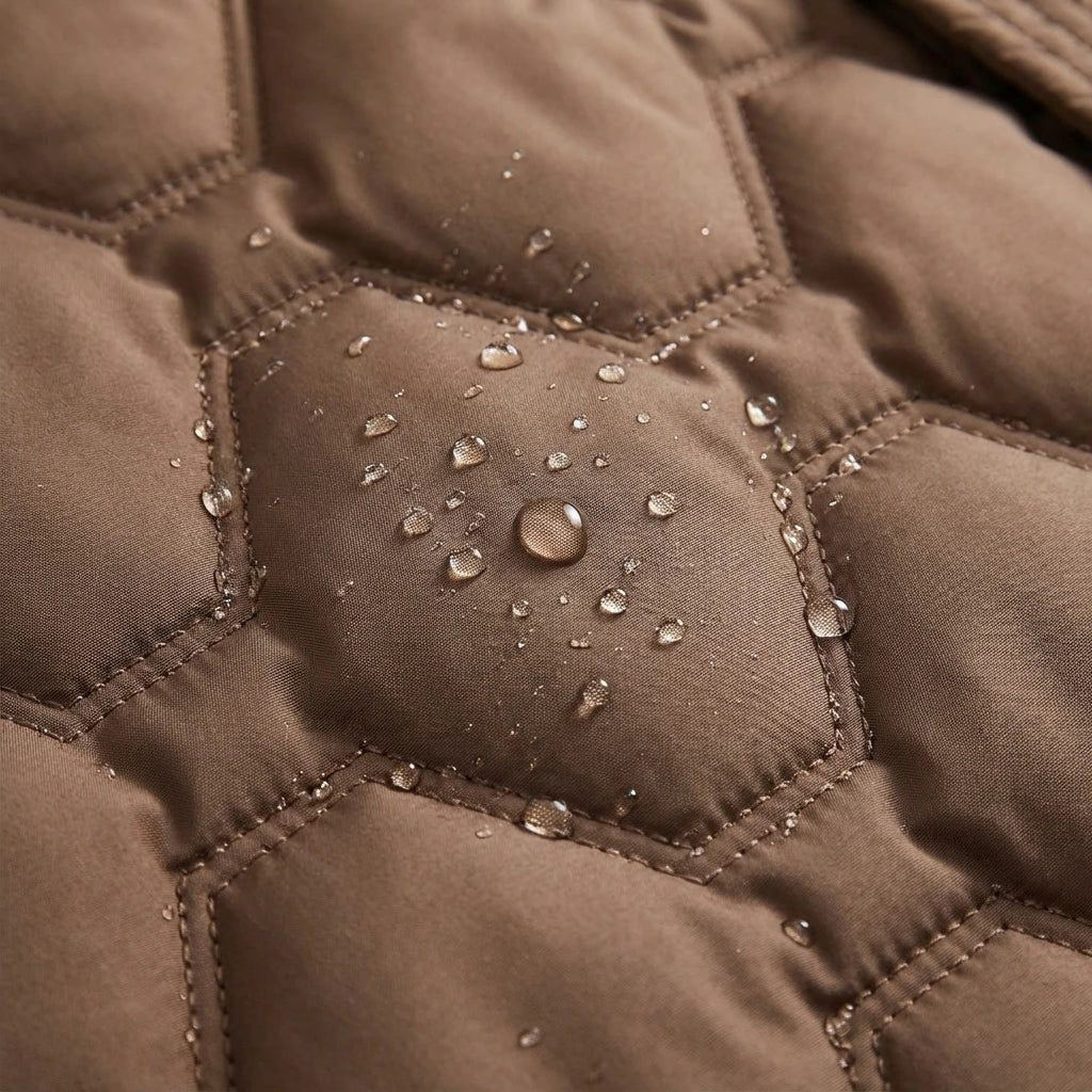 Longline Hooded Puffer Coat with Diamond Quilting - Brown