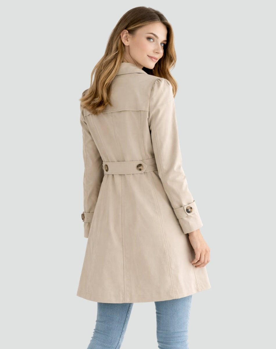 Double-Breasted Mid-Length Trench Coat - Khaki