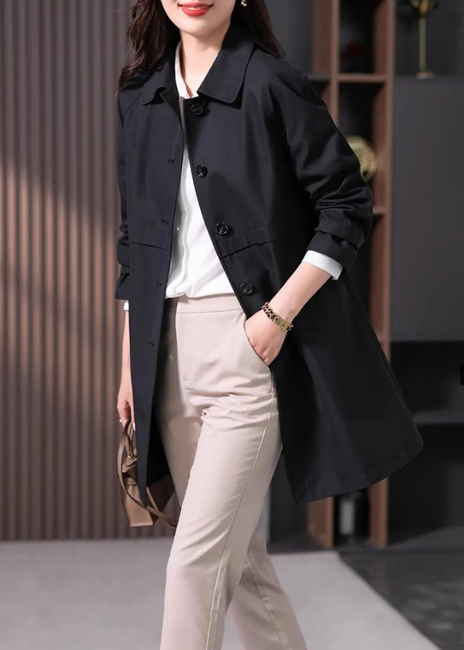 Single-Breasted Short Trench Coat - Black