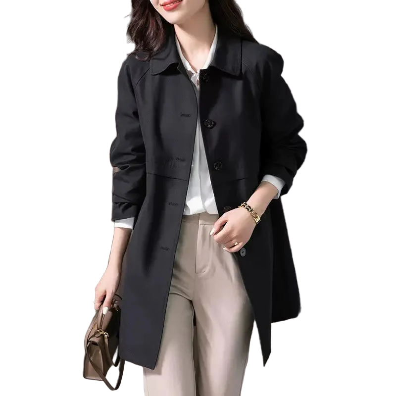 Single-Breasted Short Trench Coat - Black