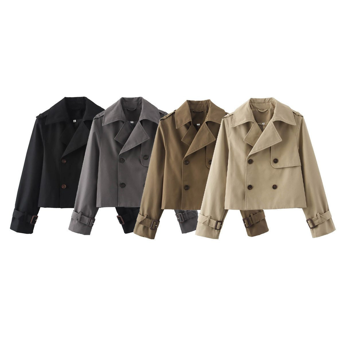 Short Double-Breasted Trench Jacket with Notch Lapels - Colour overview