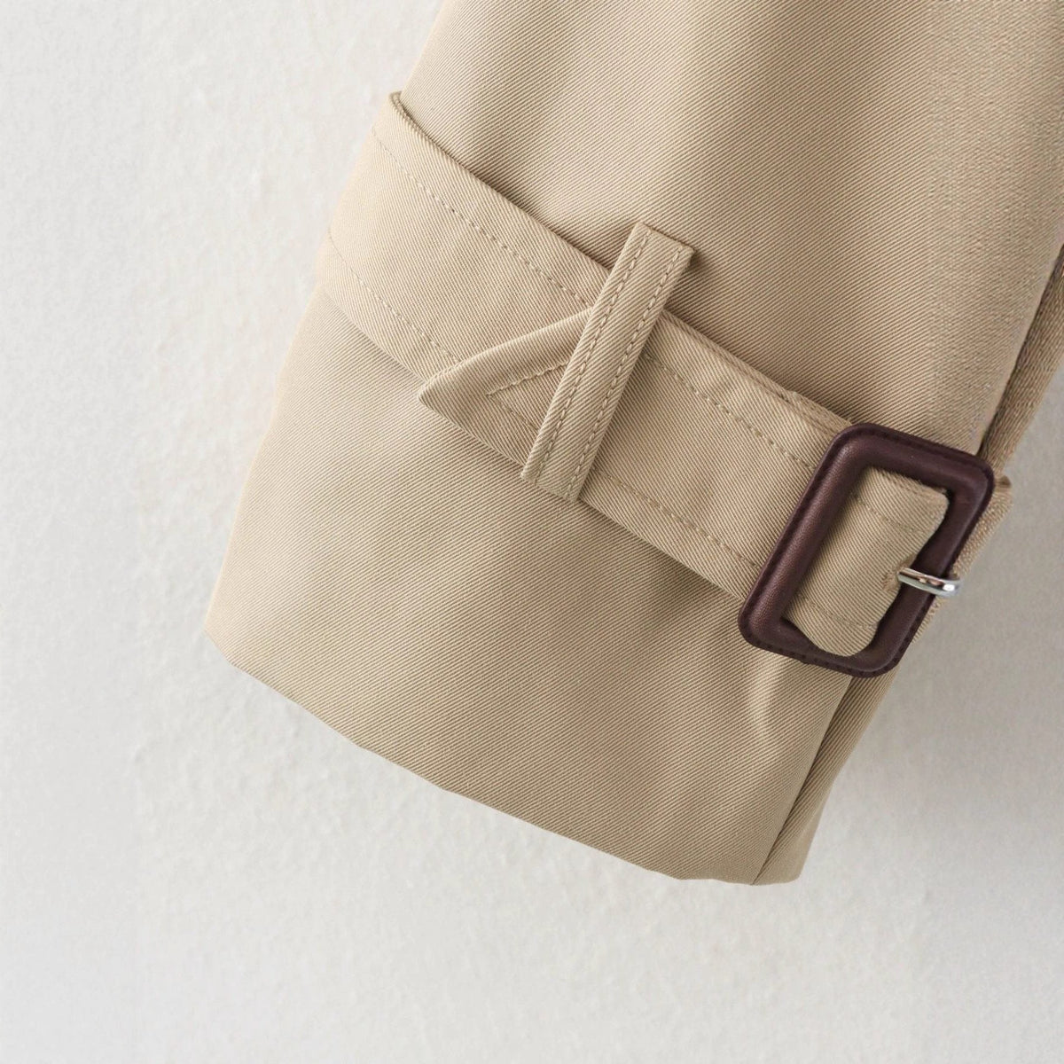 Short Double-Breasted Trench Jacket with Notch Lapels - Khaki