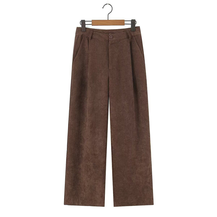 Cordhose Damen hochtailliert mit weitem Bein und Bundfalten