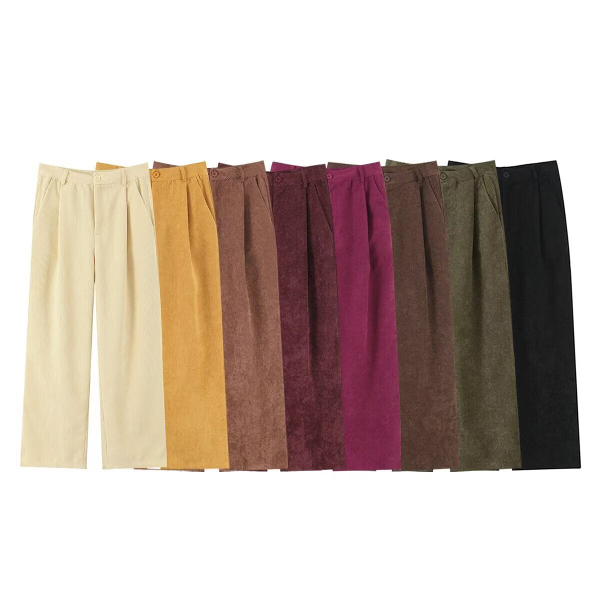 Cordhose mit weitem Bein und Bundfalten für Damen