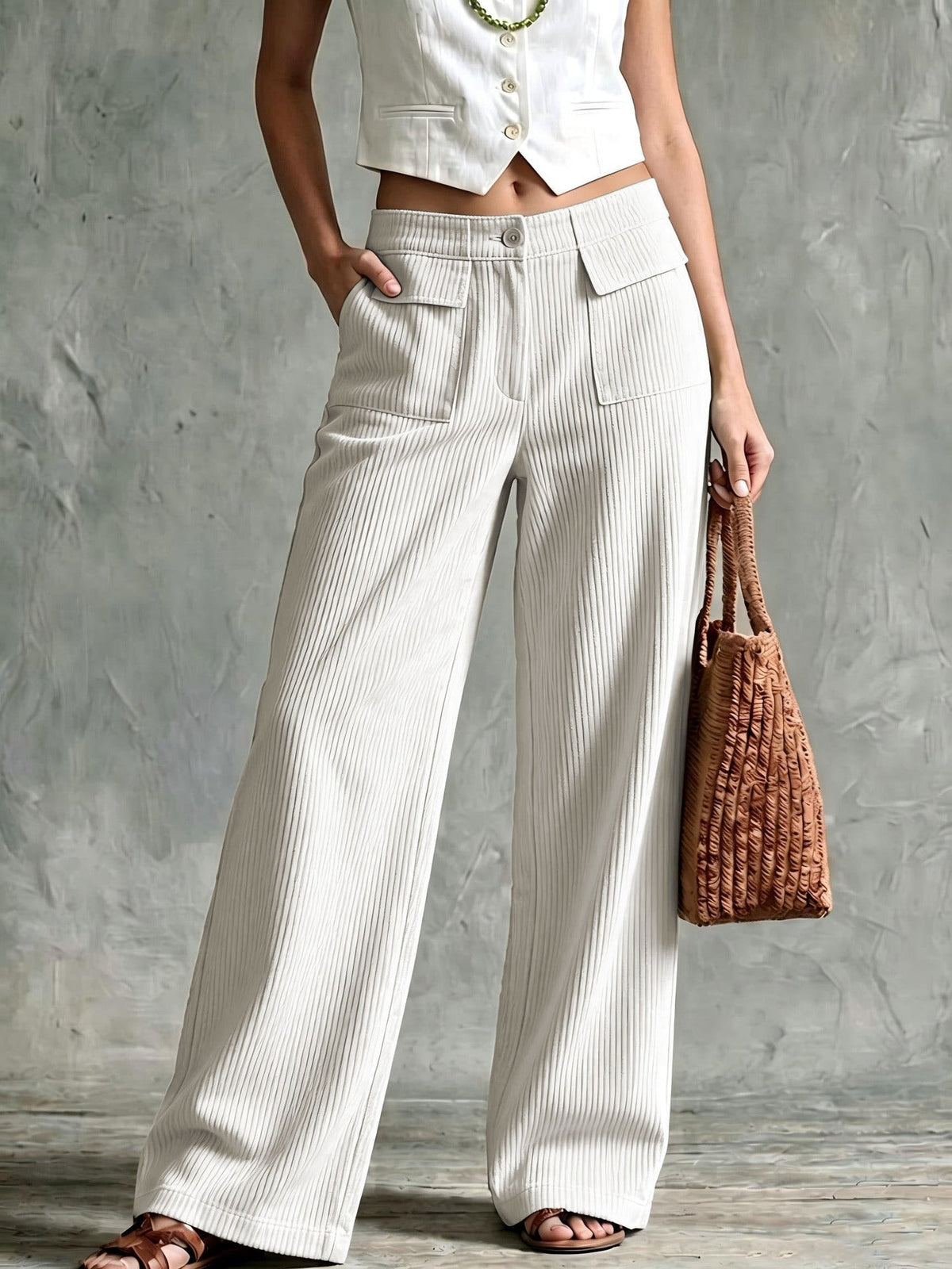 Cordhose mit weitem Bein und Pattentaschen für Damen