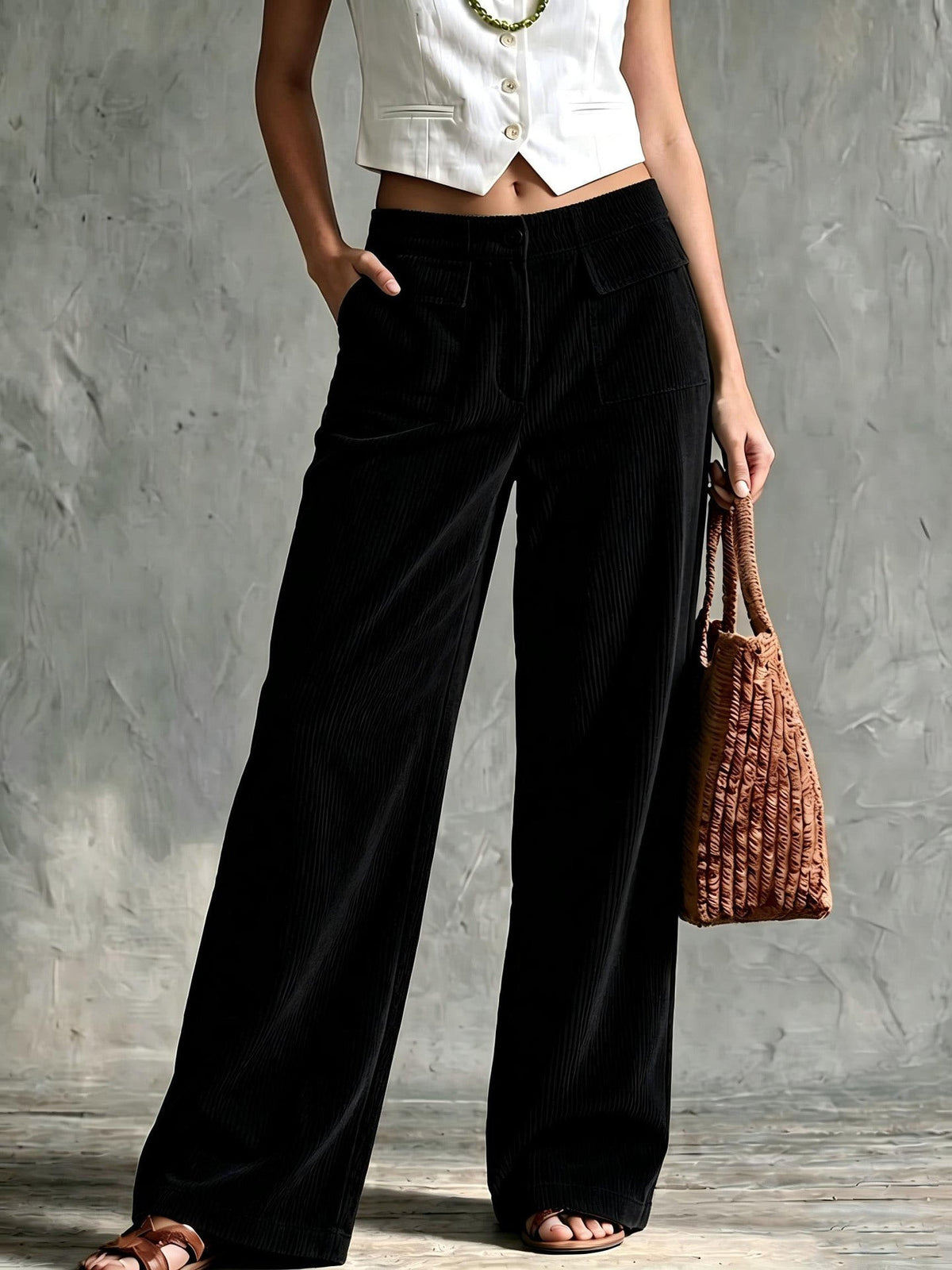 Cordhose mit weitem Bein und Pattentaschen für Damen