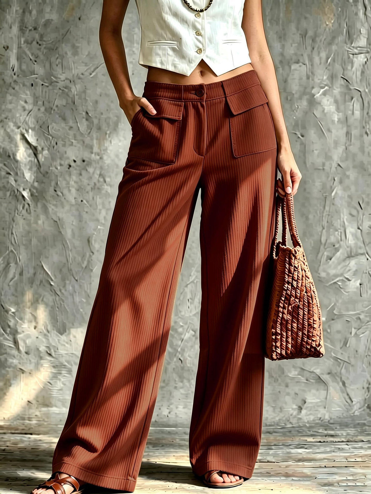 Cordhose mit weitem Bein und Pattentaschen für Damen