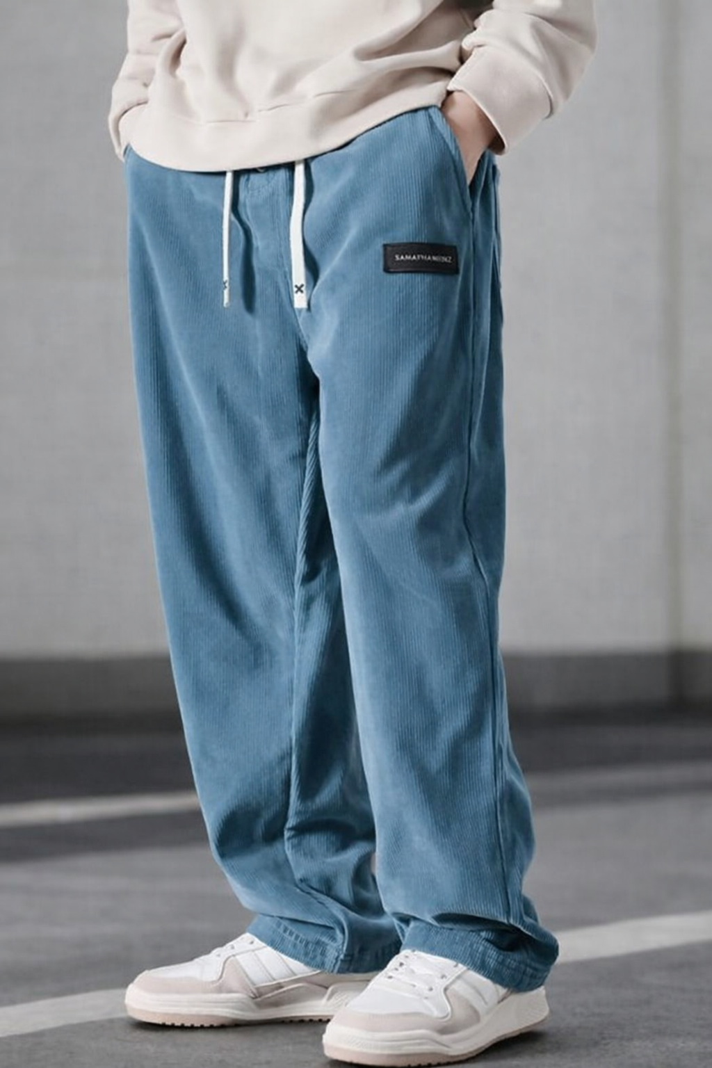 Cordhose mit geradem Schnitt und Tunnelzug für Herren - Himmelblau