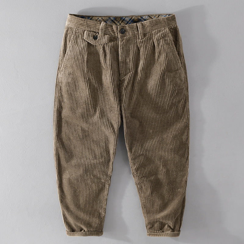 Cordhose Herren mit hohem Bund, konischem Schnitt und Saumumschlag - Kaffeebraun