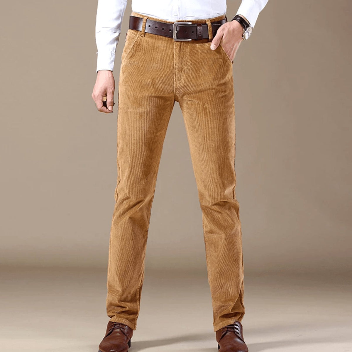 Cordhose mit schmalem Schnitt und geradem Bein für Herren - Beige