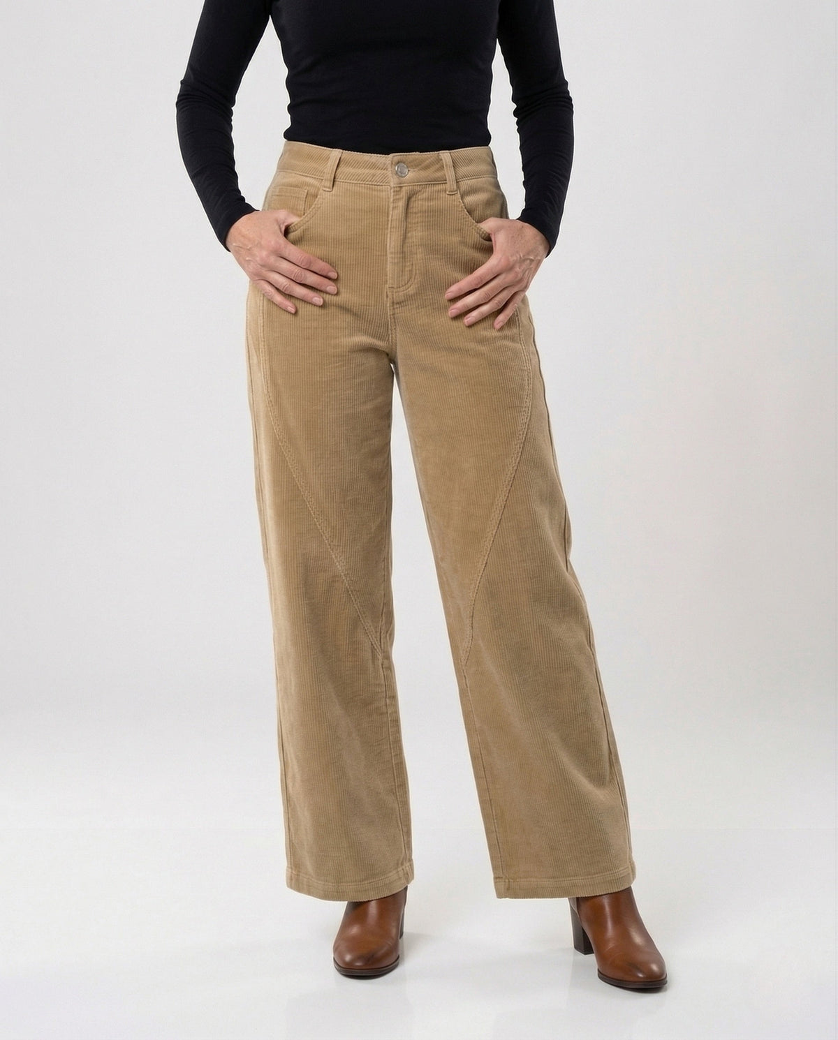 Cordhose mit weitem Bein und hohem Bund für Damen