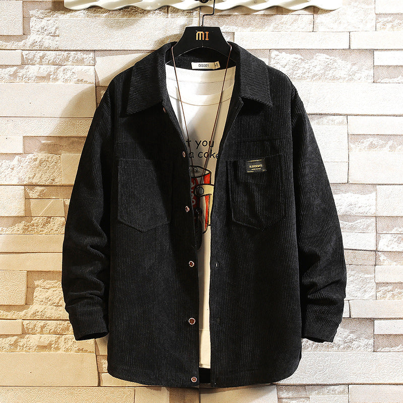 Cordjacke Herren locker geschnitten mit Hemdkragen, Übergangsjacke