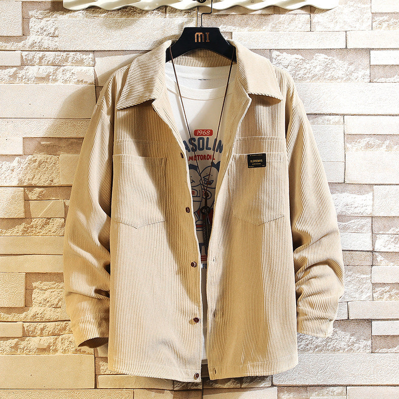 Cordjacke mit Hemdkragen und Brusttaschen für Herren - Beige
