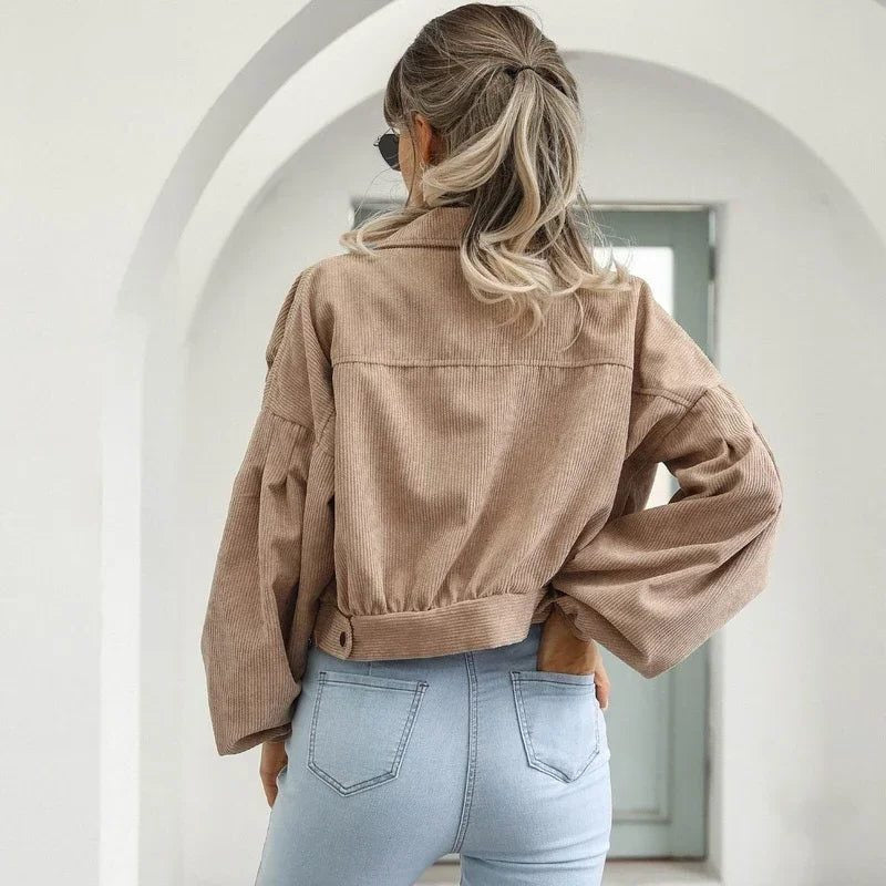 Cordjacke mit kurzem Schnitt und Umlegekragen für Damen