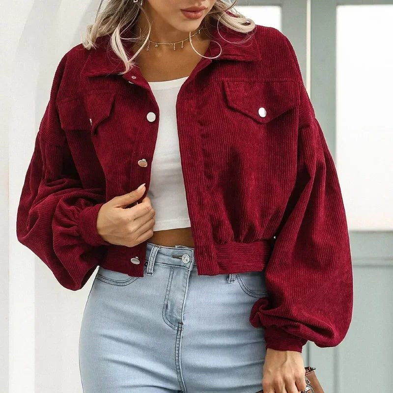 Cordjacke mit kurzem Schnitt und Umlegekragen für Damen
