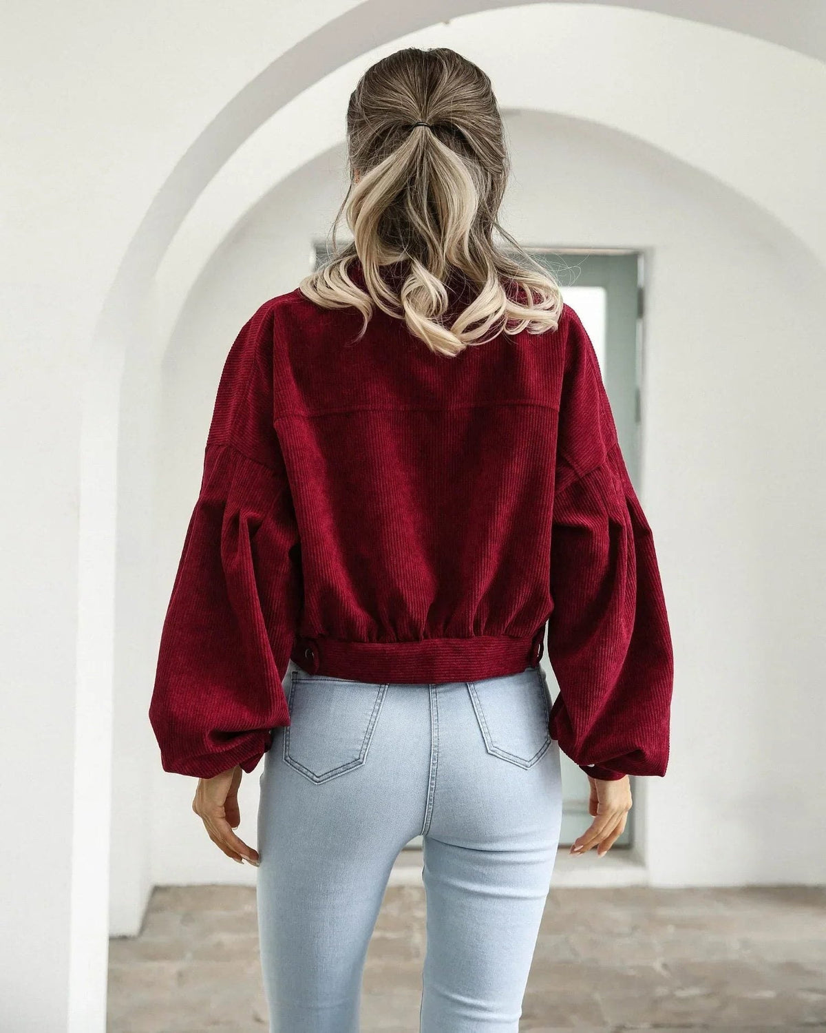 Cordjacke mit kurzem Schnitt und Umlegekragen für Damen
