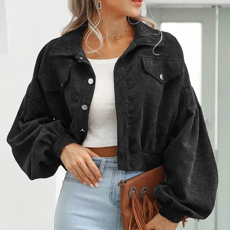 Cordjacke mit kurzem Schnitt und Umlegekragen für Damen