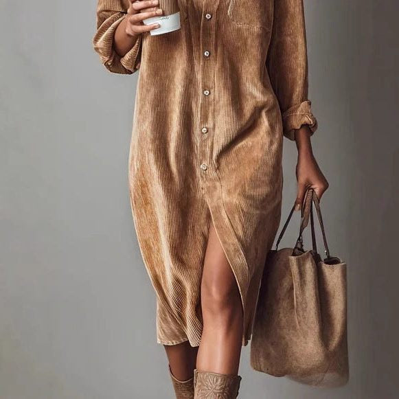 Cordkleid mit Knopfleiste und Midi-Länge für Damen