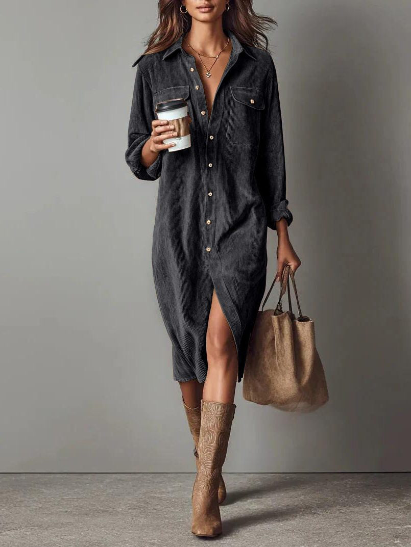 Cordkleid mit Knopfleiste und Midi-Länge für Damen