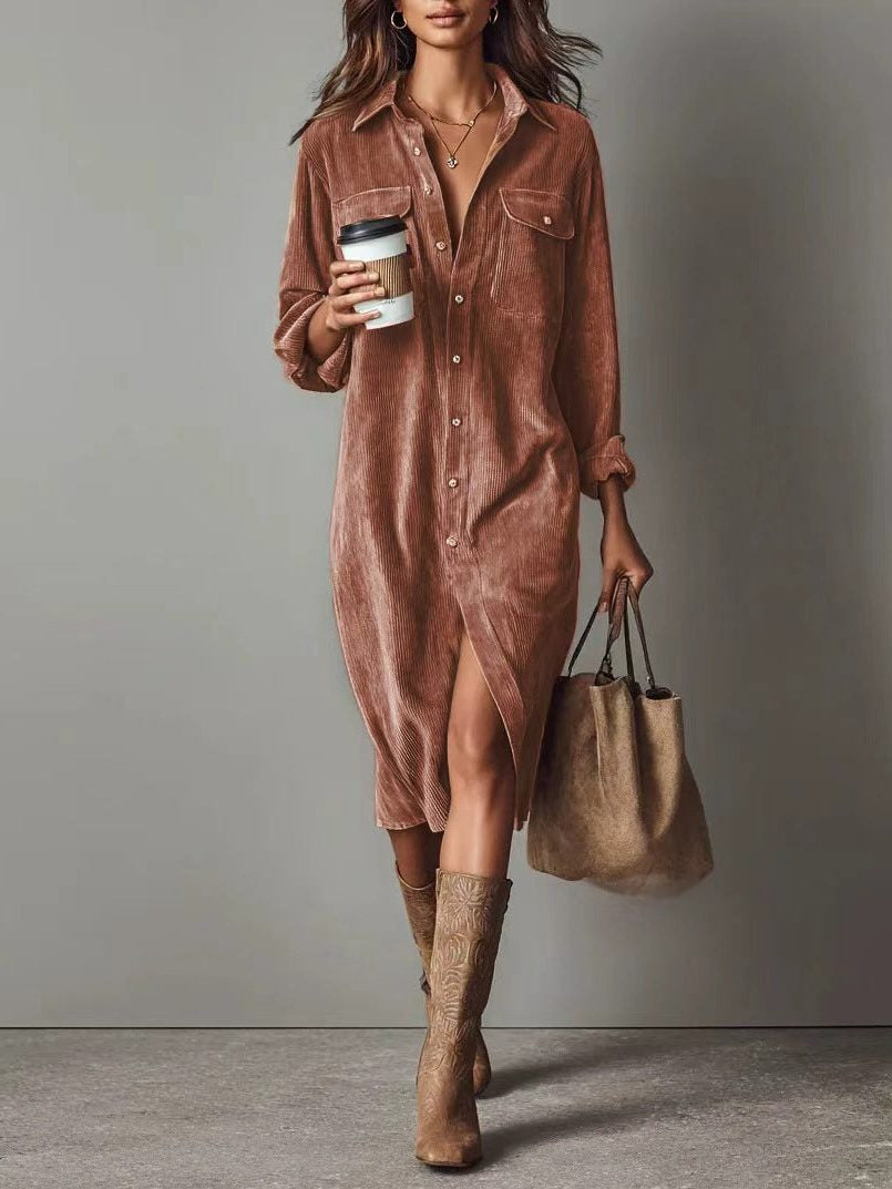 Cordkleid mit Knopfleiste und Midi-Länge für Damen