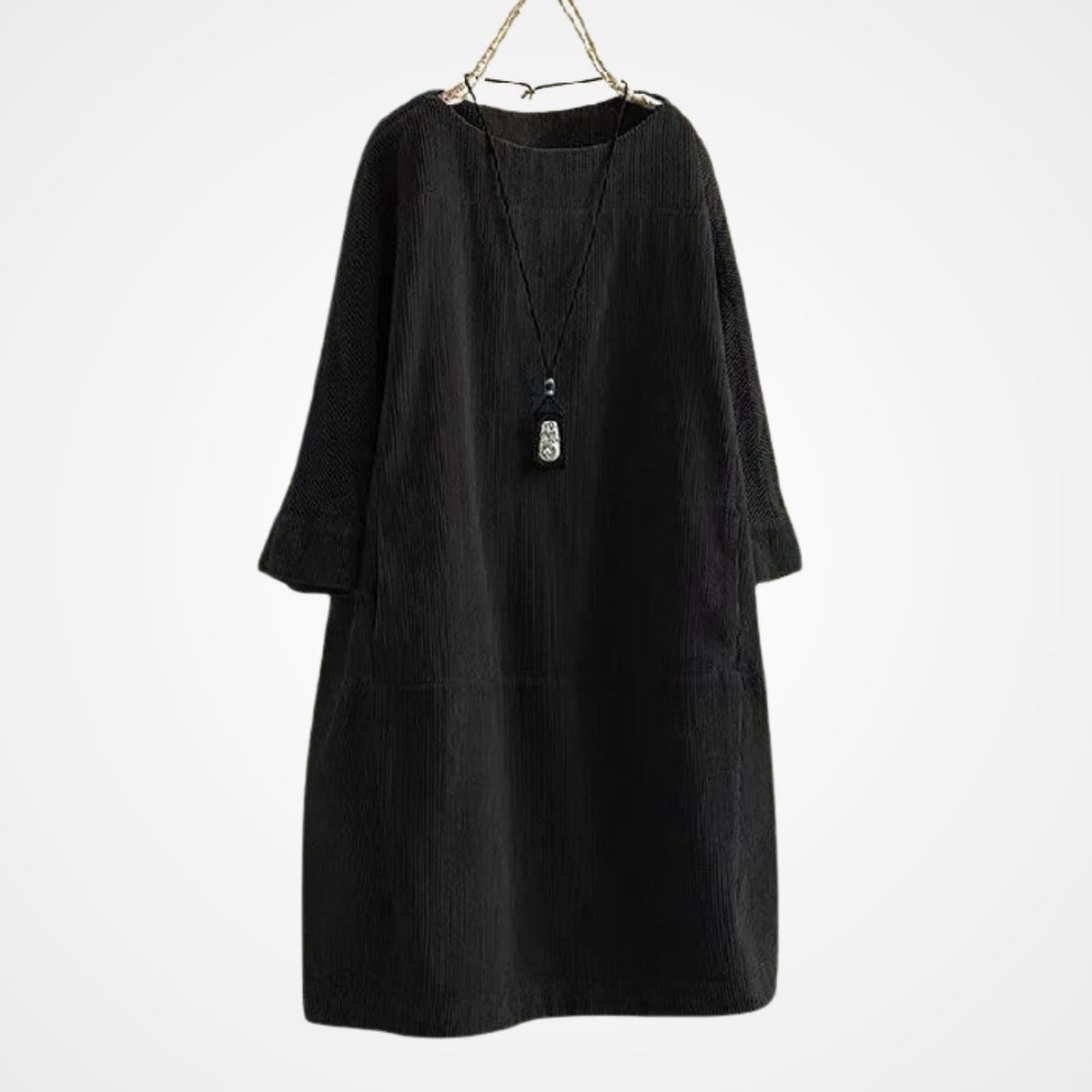 Cordkleid mit Rundhals und Dreiviertelärmeln für Damen