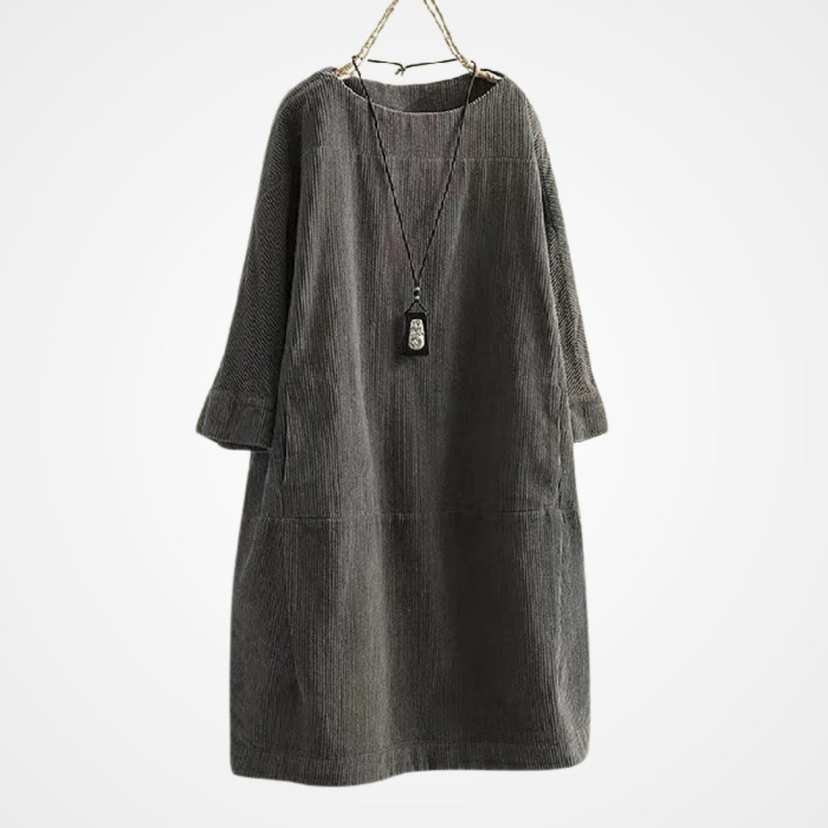 Cordkleid mit Rundhals und Dreiviertelärmeln für Damen
