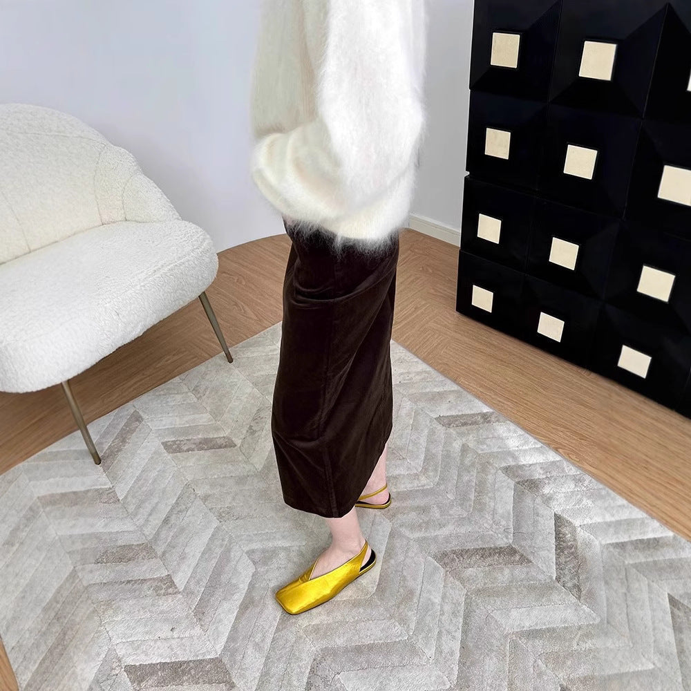 Cordrock mit hoher Taille und mittigem Schlitz für Damen
