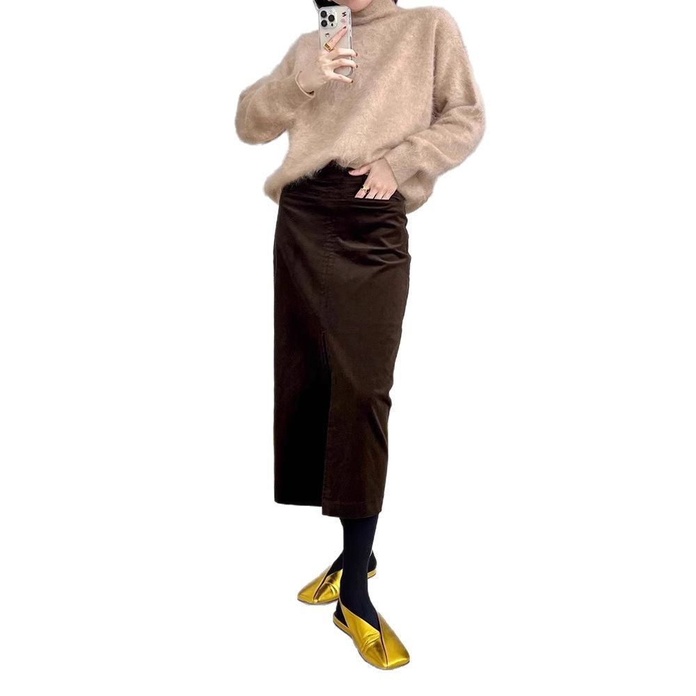 Cordrock mit hoher Taille und mittigem Schlitz für Damen