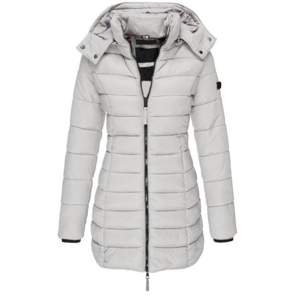 Daunenjacke mit Kapuze und Reißverschluss für Damen