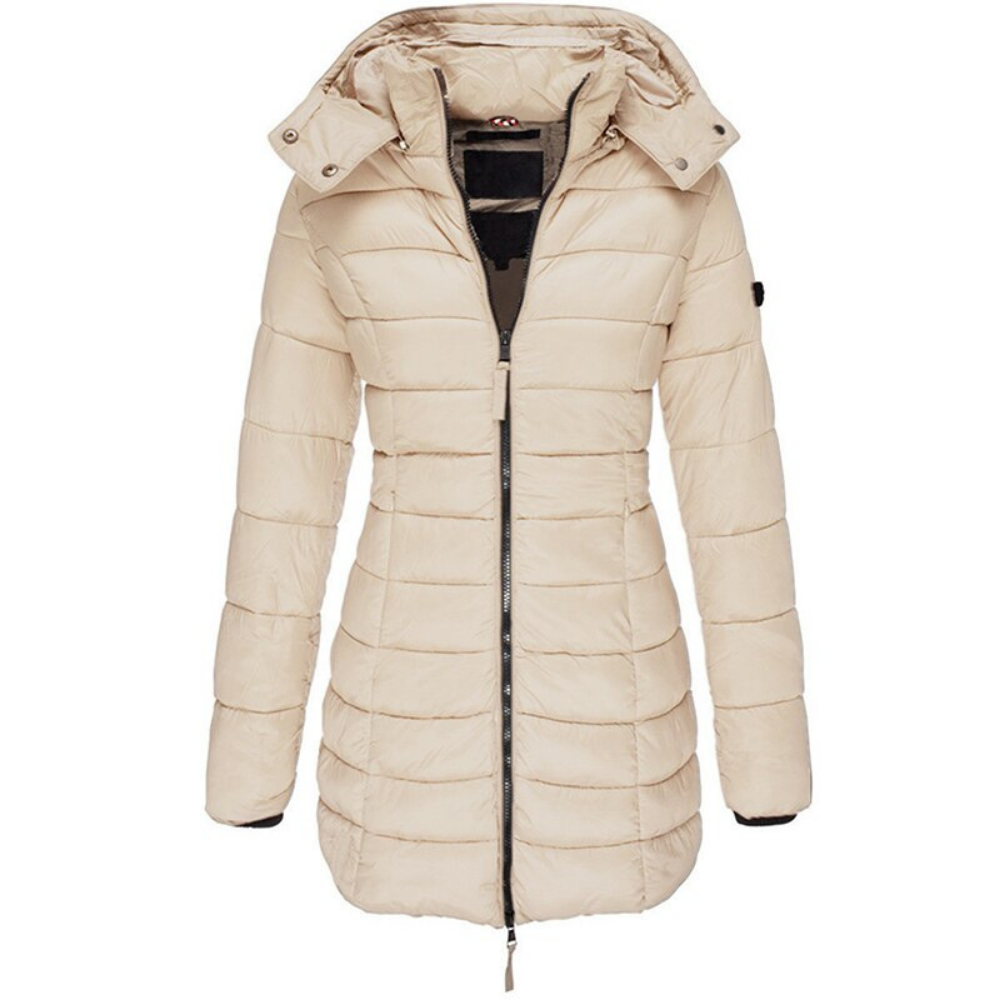 Daunenjacke mit Kapuze und Reißverschluss für Damen