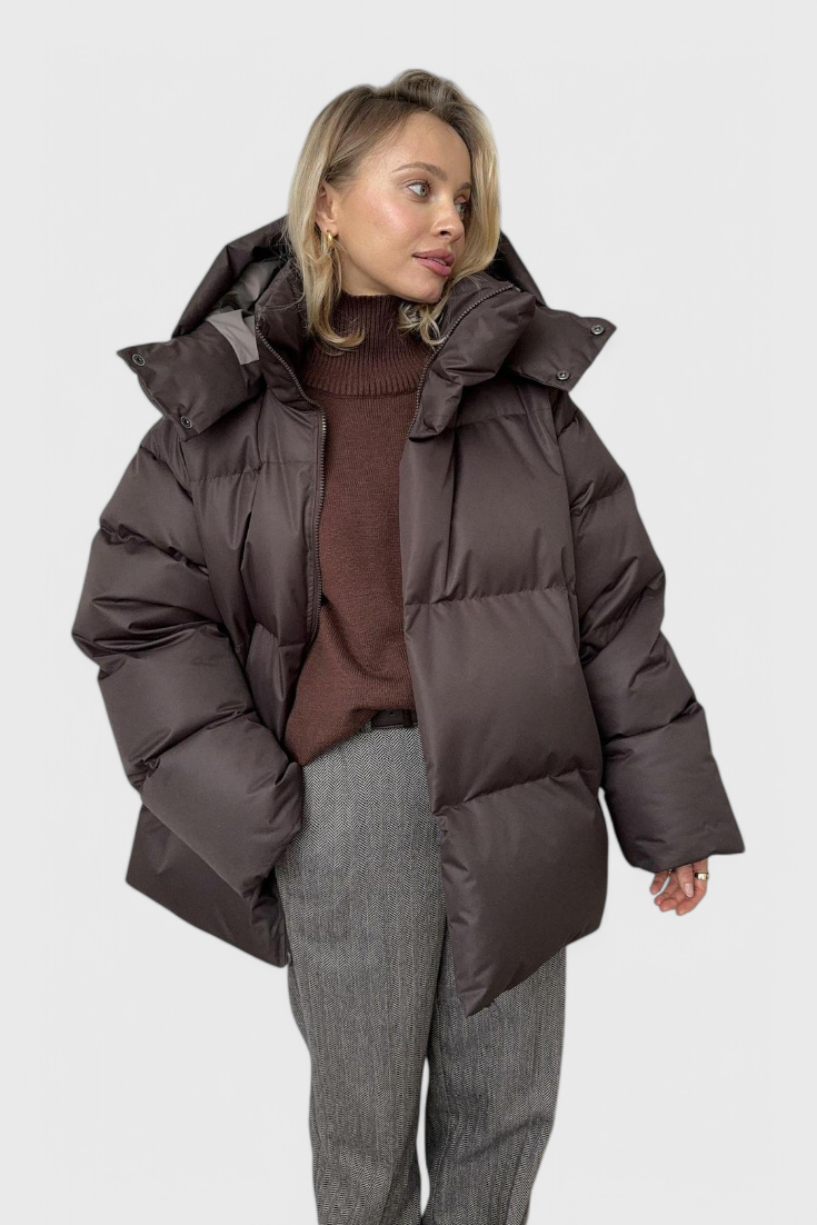 Daunenjacke mit Stehkragen und Quersteppung für Damen - Braun