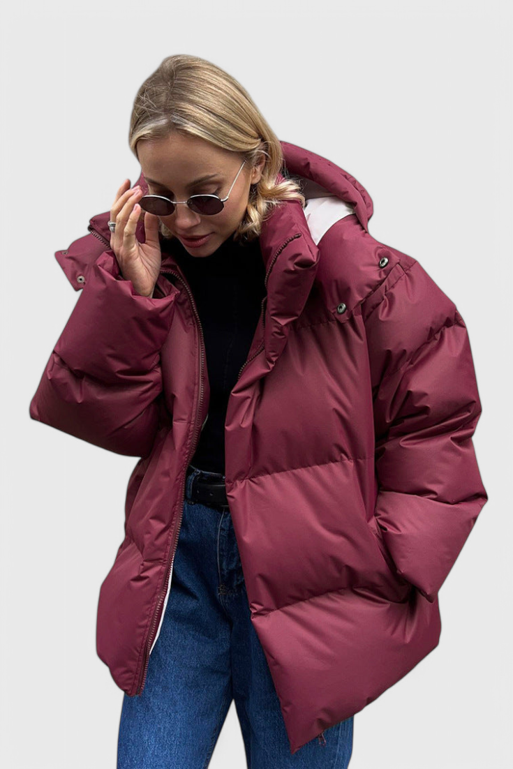 Daunenjacke mit Stehkragen und Quersteppung für Damen - Rot
