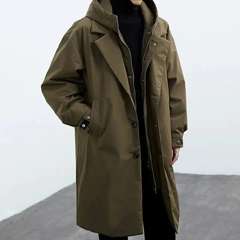 Wintermantel im Trenchcoat-Look mit Kapuze für Herren