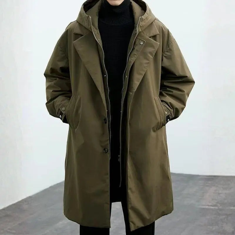 Wintermantel im Trenchcoat-Look mit Kapuze für Herren