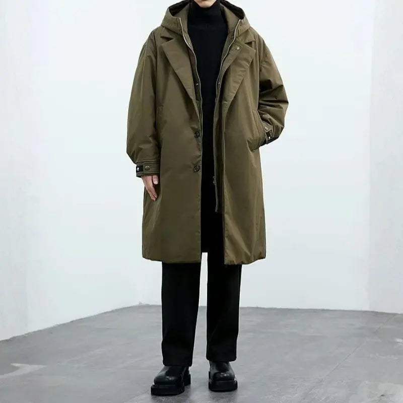Wintermantel im Trenchcoat-Look mit Kapuze für Herren