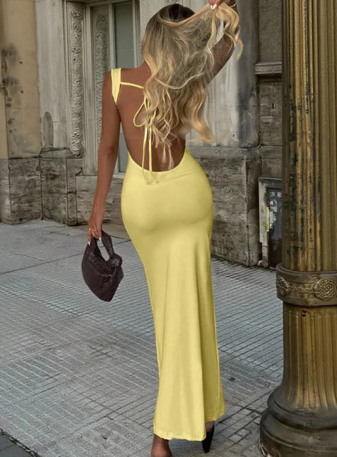 Dress with Soft Cowl Neckline and Slender Shoulder Straps